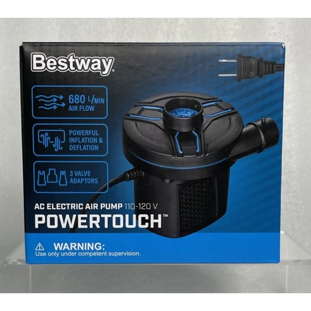 Bestway‎ PowerTouch AC Electric Air Pump 110-120V Powerful 3 Valve Adaptors NEW
